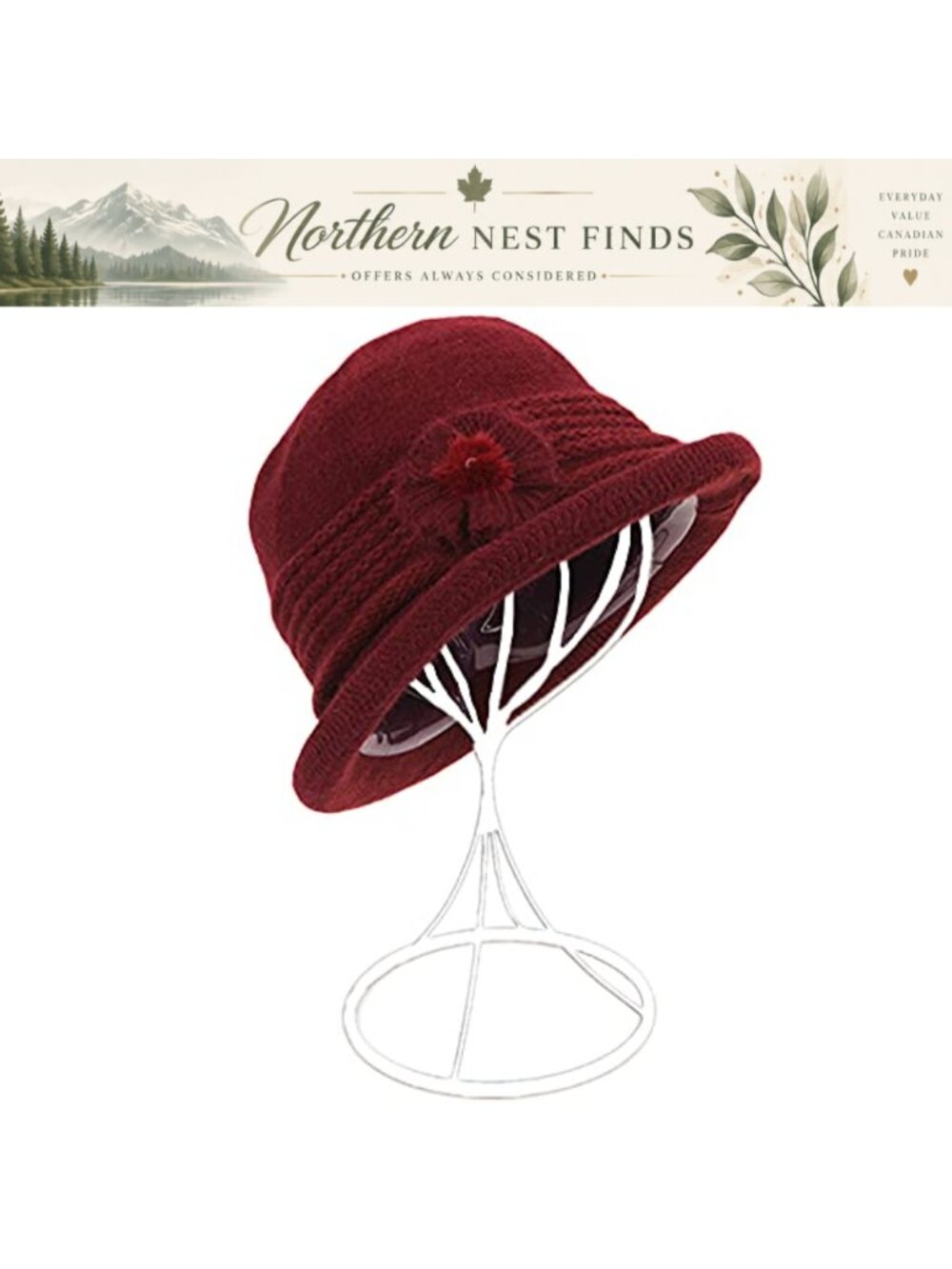 Winter Wool Knit Cloche Hat Vintage 1920 Beanie Cap Bowler Church Bucket Felt